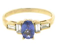 Glowing 14kt YG Emerald Cut Tanzanite and Diamond Ring