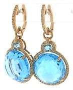 Stunning 14kt YG Blue Topaz and Diamond Halo Dangle Earrings