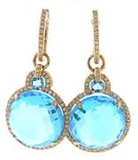 Stunning 14kt YG Blue Topaz and Diamond Halo Dangle Earrings