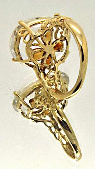 14K YELLOW GOLD ROCK CRYSTAL & CITRINE RING.