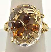 14K YELLOW GOLD ROCK CRYSTAL & CITRINE RING.