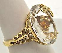 14K YELLOW GOLD ROCK CRYSTAL & CITRINE RING.