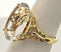14K YELLOW GOLD ROCK CRYSTAL & CITRINE RING.