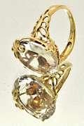 14K YELLOW GOLD ROCK CRYSTAL & CITRINE RING.