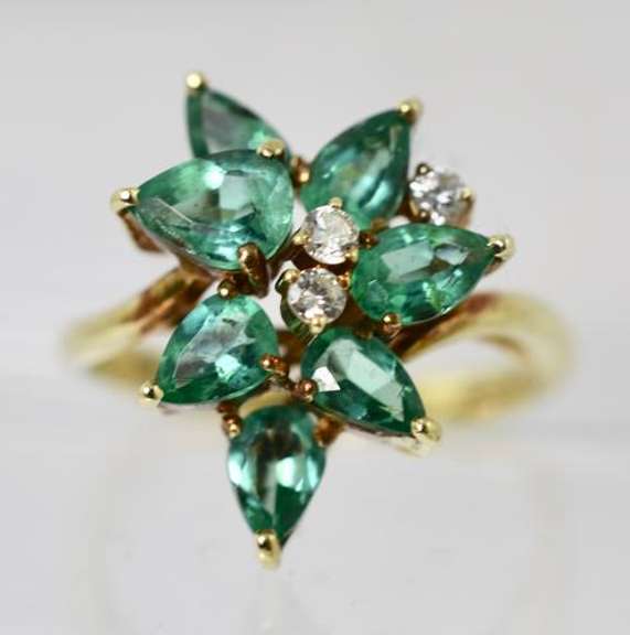Exquisite 14K Emerald & Diamond Cluster Ring