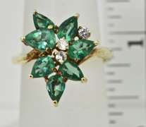 Exquisite 14K Emerald & Diamond Cluster Ring