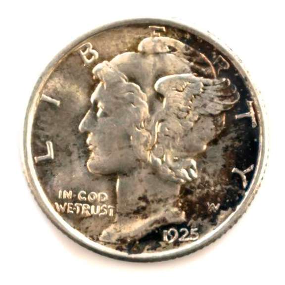 Gem BU 1925 Toned Full Split Band Mercury Dime