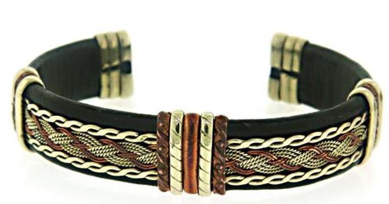 Lot of 2 Black Leather Copper Cuffs