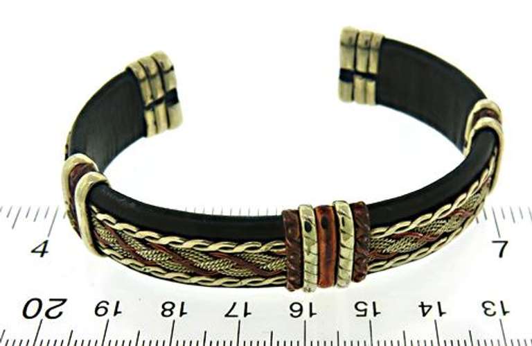 Lot of 2 Black Leather Copper Cuffs