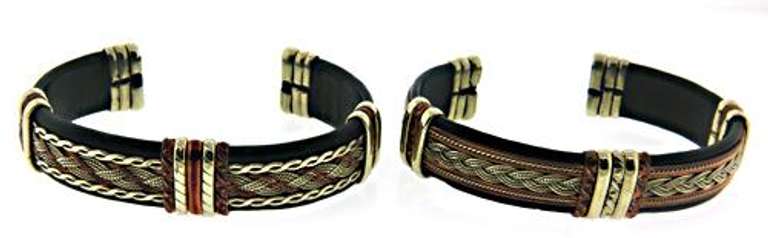 Lot of 2 Black Leather Copper Cuffs