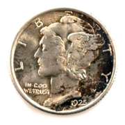 Gem BU 1925 Toned Full Split Band Mercury Dime
