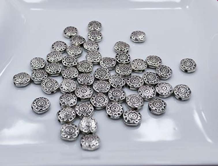 Coin Pewter Spacer Beads Sun Pattern, 50 Ct. 10 X 4 mm