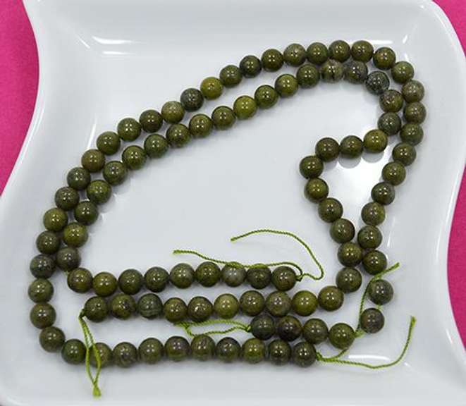 Moss Green Pyrite Stone, 96 Count 8mm Round Beads