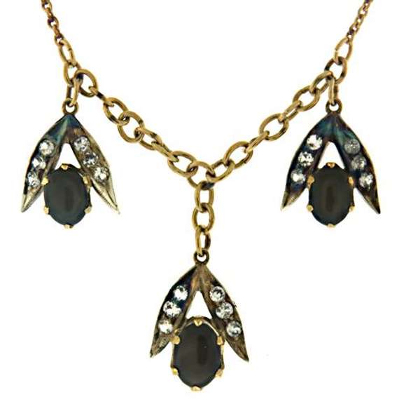 Vintage 14kt YG Black Star & White Sapphire Necklace