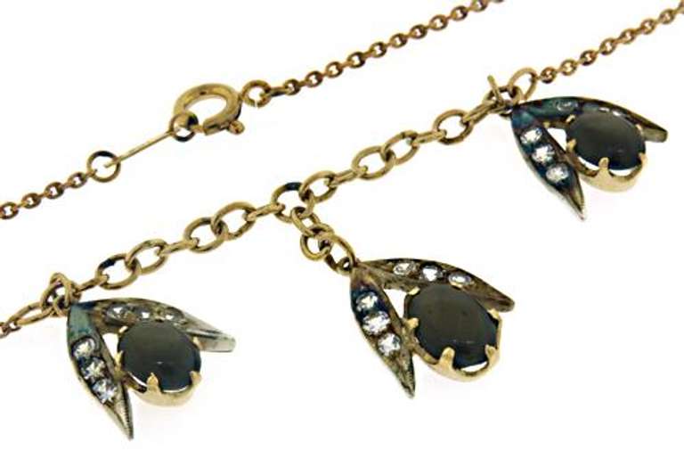 Vintage 14kt YG Black Star & White Sapphire Necklace
