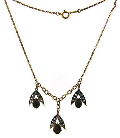 Vintage 14kt YG Black Star & White Sapphire Necklace