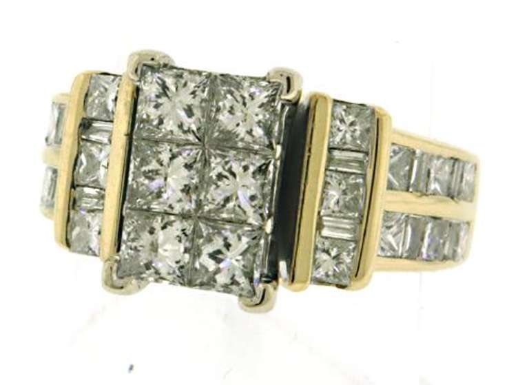 Fantastic 14kt YG Princess Cut Diamond Cluster Ring