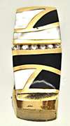 14K YELLOW GOLD SLIDE PENDANT/W ONYX, DIAMONDS & MOTHER OF PEARL