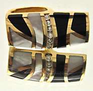 14K YELLOW GOLD SLIDE PENDANT/W ONYX, DIAMONDS & MOTHER OF PEARL