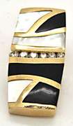 14K YELLOW GOLD SLIDE PENDANT/W ONYX, DIAMONDS & MOTHER OF PEARL