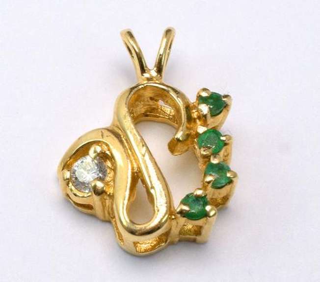 Unique Emerald & Diamond Pendant, 14KT