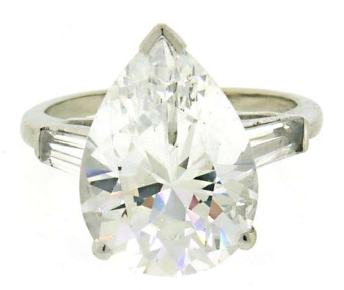 Magnificent 14kt WG CZ Pear and Baguette Ring