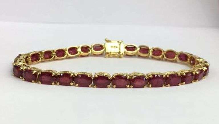 Classy 22.0 Carat Natural Ruby Tennis Bracelet in 14kt Solid Yellow Gold- 7 inches