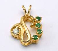 Unique Emerald & Diamond Pendant, 14KT