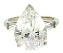Magnificent 14kt WG CZ Pear and Baguette Ring