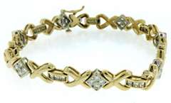 Alluring 14kt YG Round & Princess Cut Diamond "X"-Link Bracelet