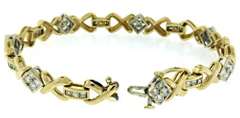 Alluring 14kt YG Round & Princess Cut Diamond "X"-Link Bracelet