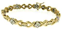 Alluring 14kt YG Round & Princess Cut Diamond "X"-Link Bracelet