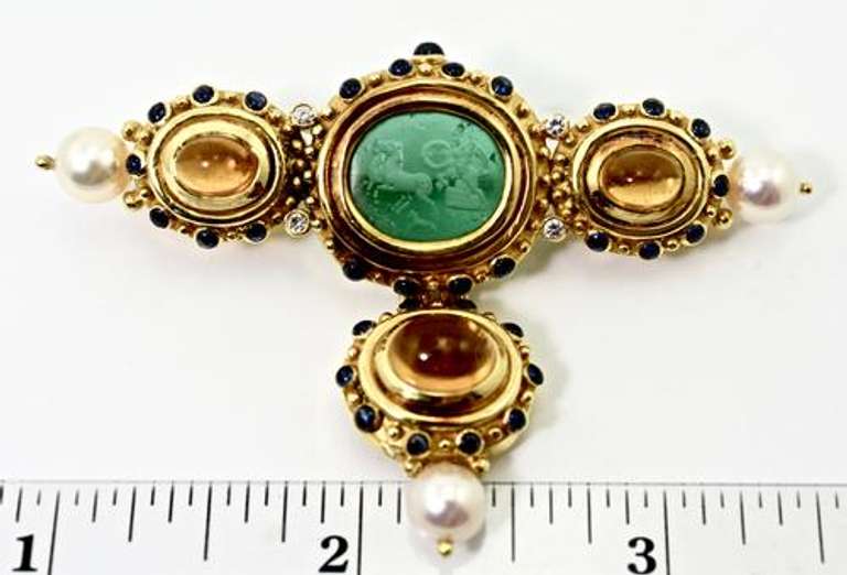 Elaborate 18K and Stone Brooch