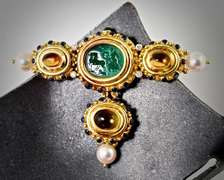 Elaborate 18K and Stone Brooch
