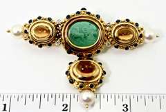 Elaborate 18K and Stone Brooch