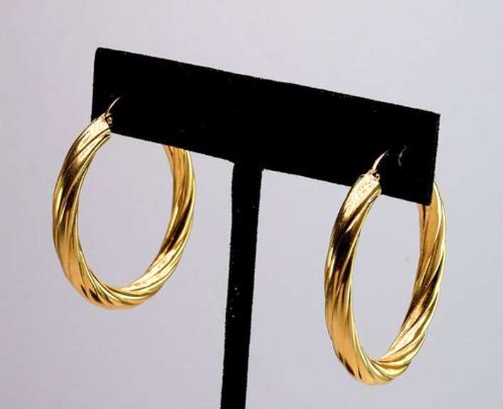 FunTwisted-Texture Hoop Earrings in Gold