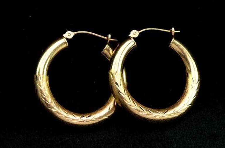 Cute Etched & Textured Gold Hoops