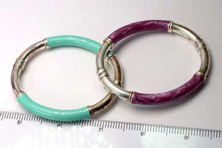 Pair of Sterling & Colorful Hinged Bangle Bracelets