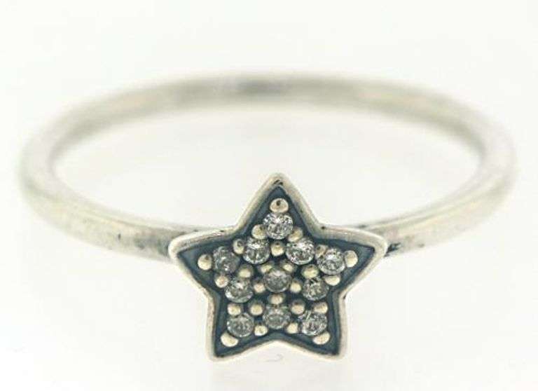 Playful Pandora Sterling Silver CZ Star Ring