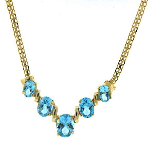 Fabulous 14kt YG Oval Cut Blue Topaz Bib Necklace