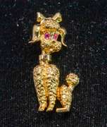 Interesting 14KT Poodle Pin with Pink Sapphire Eyes