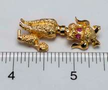 Interesting 14KT Poodle Pin with Pink Sapphire Eyes