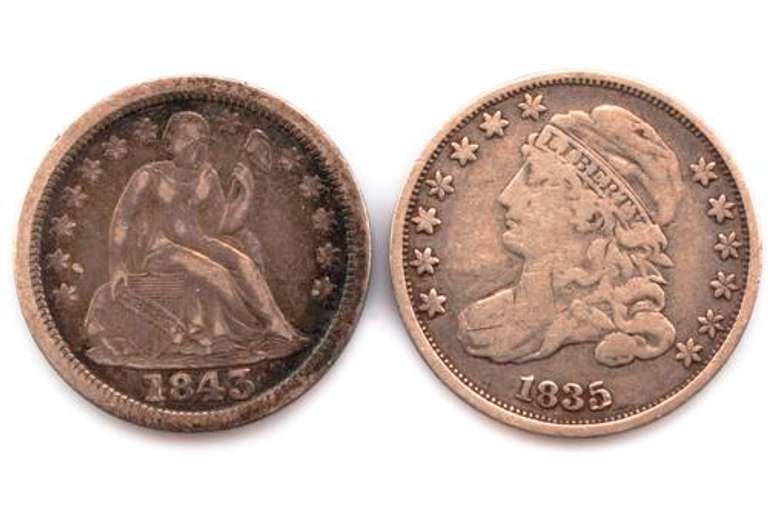 1835 Capped Bust Dime &1845 Liberty Seated Stars Dimes