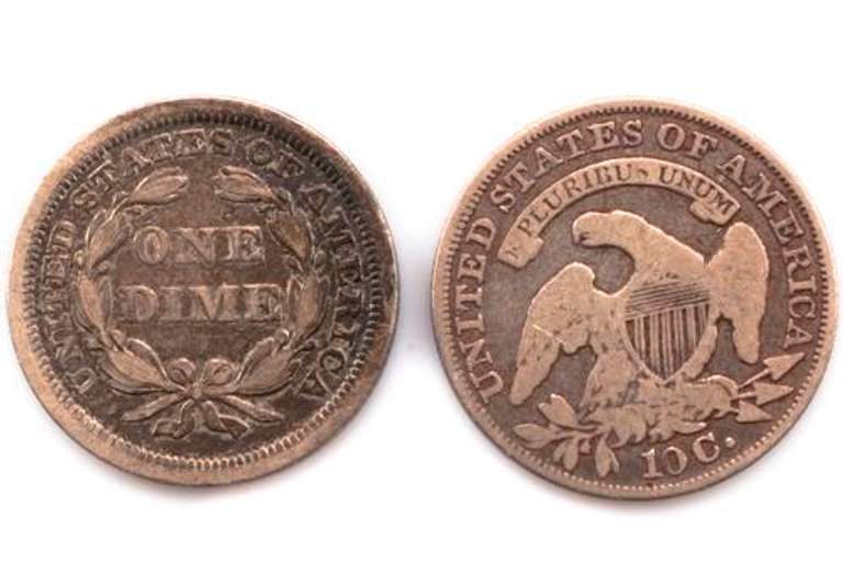 1835 Capped Bust Dime &1845 Liberty Seated Stars Dimes