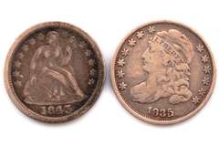 1835 Capped Bust Dime &1845 Liberty Seated Stars Dimes