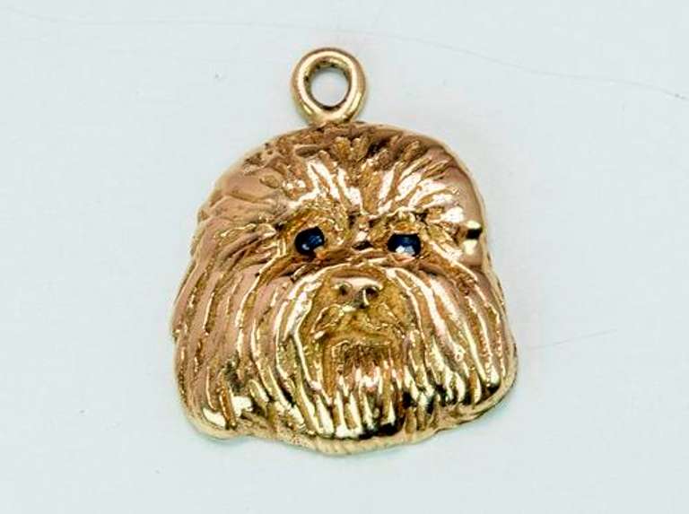 Sapphire-Eyed Dog Face Charm, 14KT