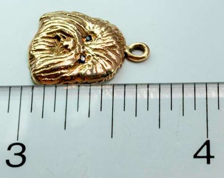 Sapphire-Eyed Dog Face Charm, 14KT