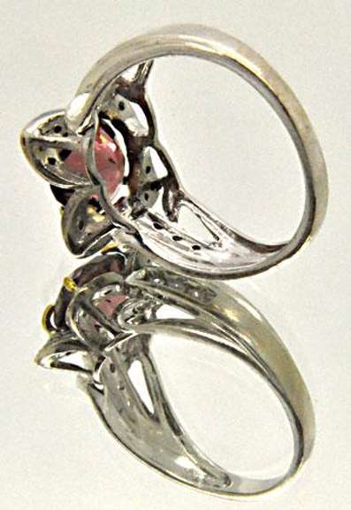 14K WHITE GOLD PINK TOURMALINE AND CZ RING WITH YELLOW