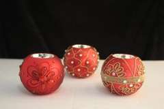 Beaded Votives Red - Set of 3