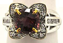14K WHITE GOLD PINK TOURMALINE AND CZ RING WITH YELLOW